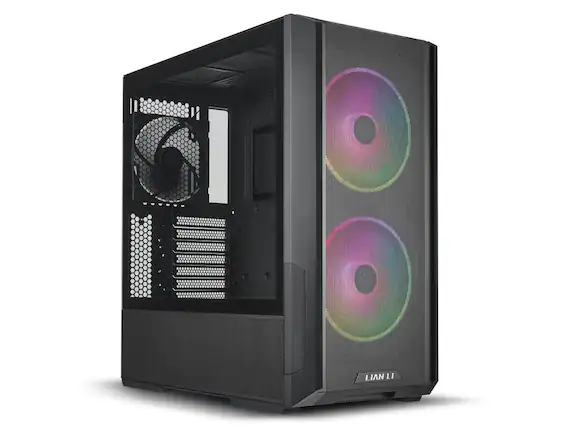 Front. Lian Li - LIAN LI LANCOOL 216RX Black Steel Tempered Glass ATX Mid Tower with 2x 16cm ARGB Fans - Black.