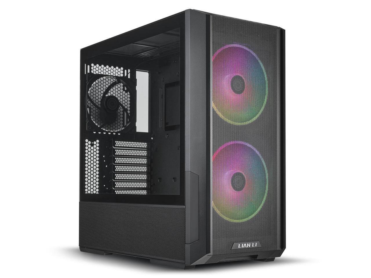 Front. Lian Li - LIAN LI LANCOOL 216RX Black Steel Tempered Glass ATX Mid Tower with 2x 16cm ARGB Fans - Black.