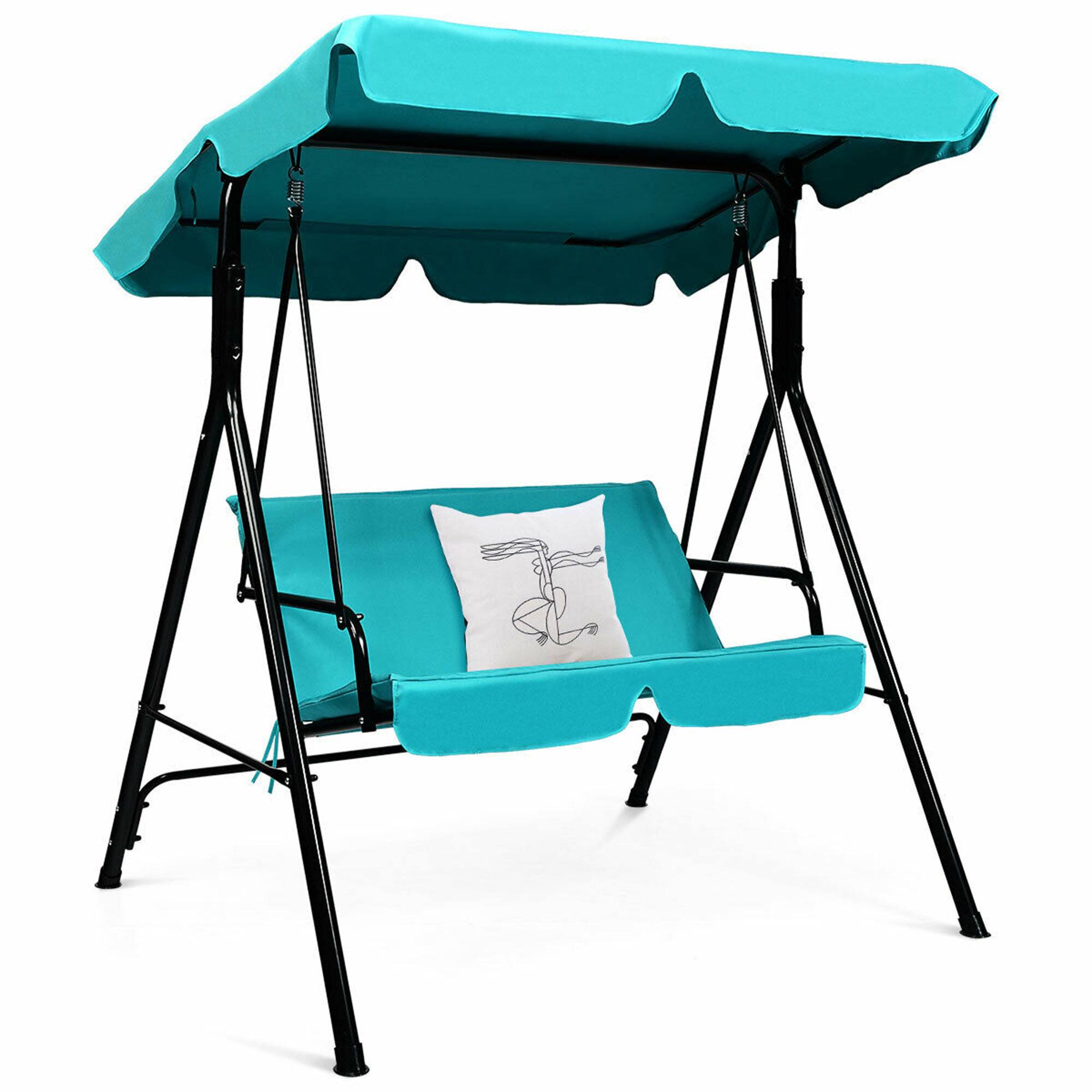 Alt View 5. Gymax - Gymax Blue Outdoor Swing Canopy Patio Swing Chair 2-Person Canopy Hammock - Blue.