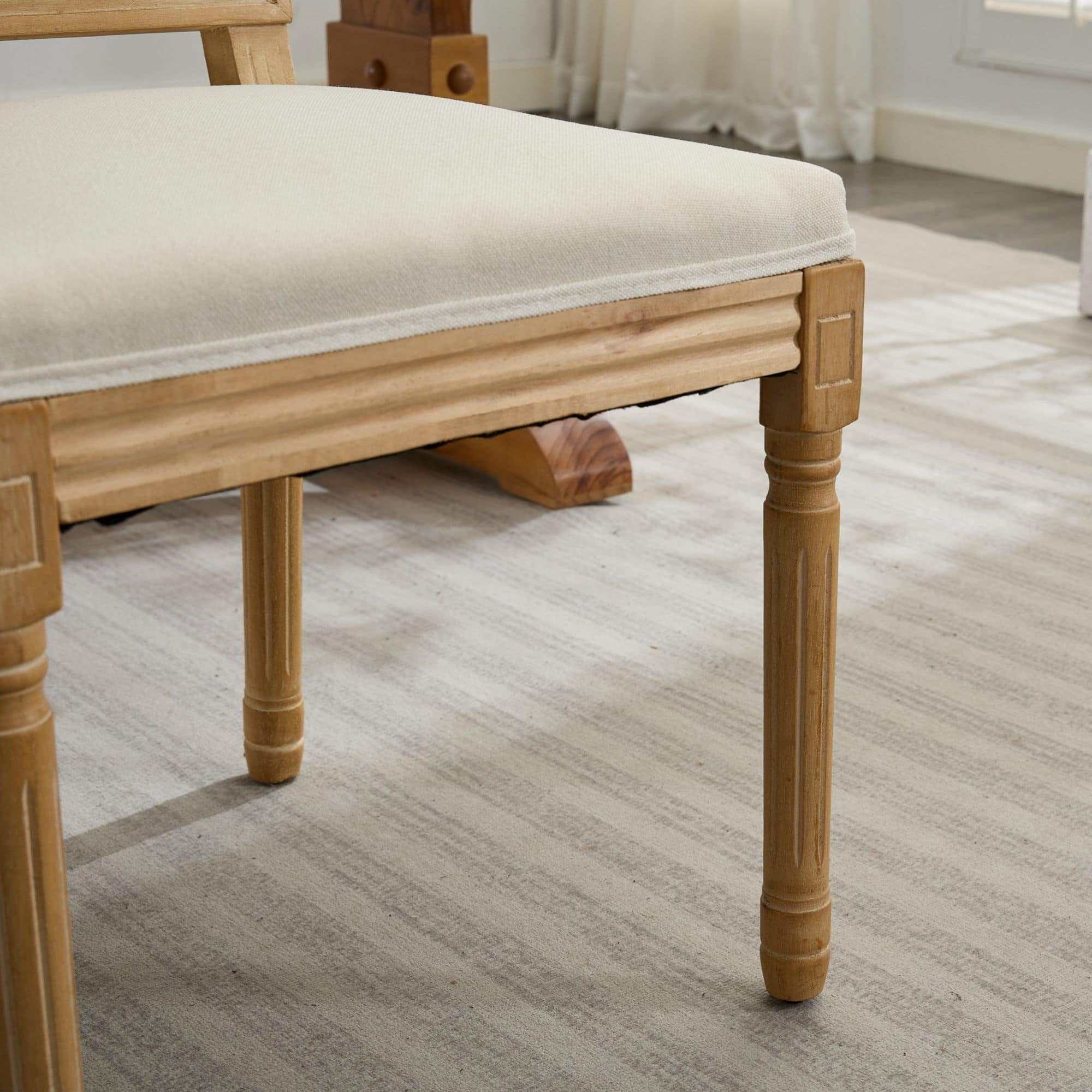 Alt View 8. GOODSILO - Elegant French Style Dining Chairs Set of 2 with Square Backrest and Carved Wood Frame for Home and Restaurant - Beige.