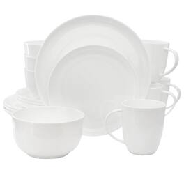 Meritage - Rimmed Coupe 16 Piece Round Bone China Dinnerware Set - White