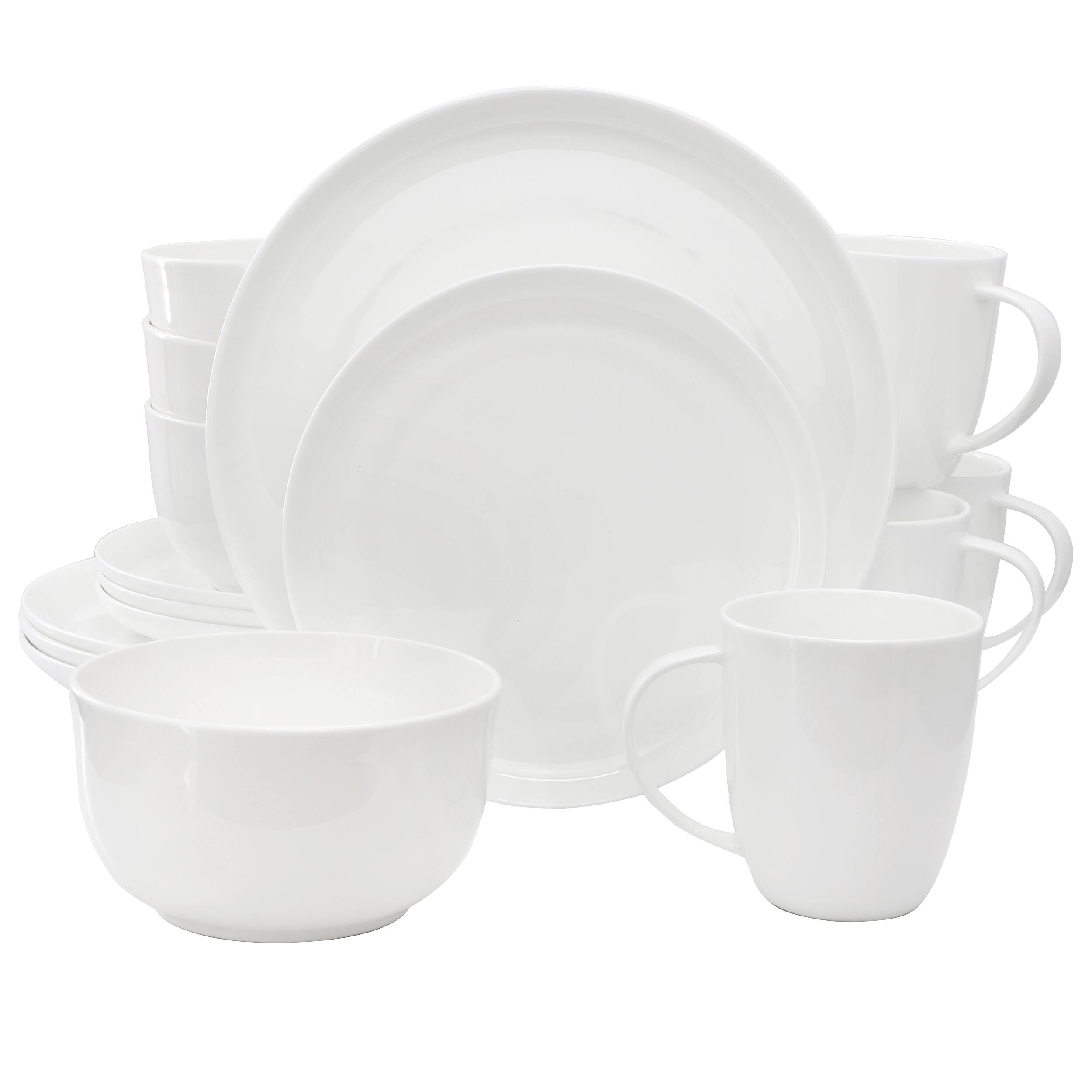 Front. Meritage - Meritage Rimmed Coupe 16 Piece Round Bone China Dinnerware Set in White - White.