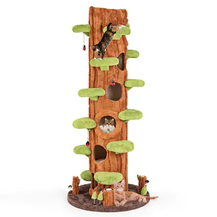 Front. Kadyn - Cat Scratching Tower,Cat Tree, 90.5 Inch Tall Multifunctional Cat Tree with Private Condos for Indoor Cats - Brown.