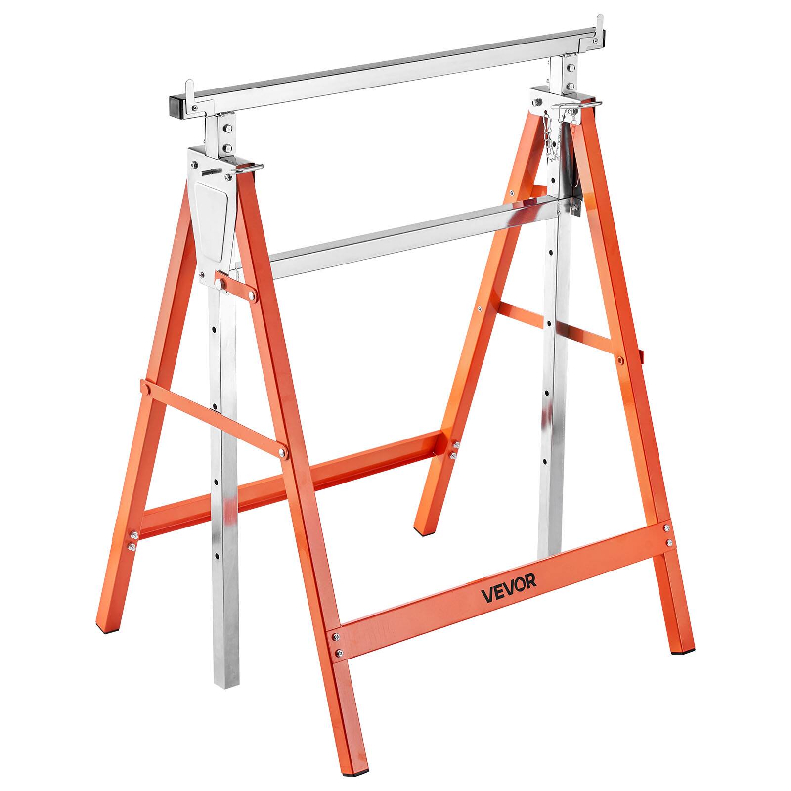 Alt View 5. VEVOR - Saw Horses, 2 Pack Folding Work Horses, 440 lbs Load Capacity Sawhorse with Heavy Duty Legs, Adjustable Height Saw Horse - Orange.