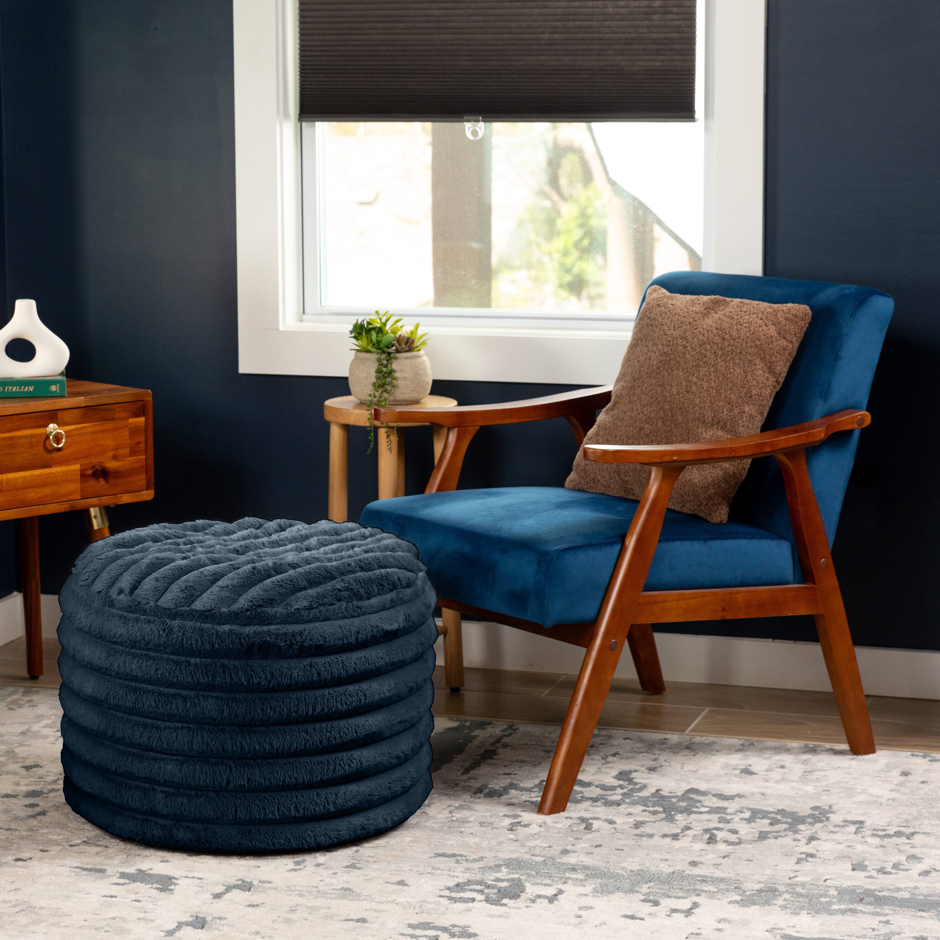 Alt View 2. Jaxx - Jaxx Paran Accent Pouf - Fluffy Faux Fur Ottoman for Modern Interior Design, Regular, Midnight Blue - Plush Fur Midnight Blue.