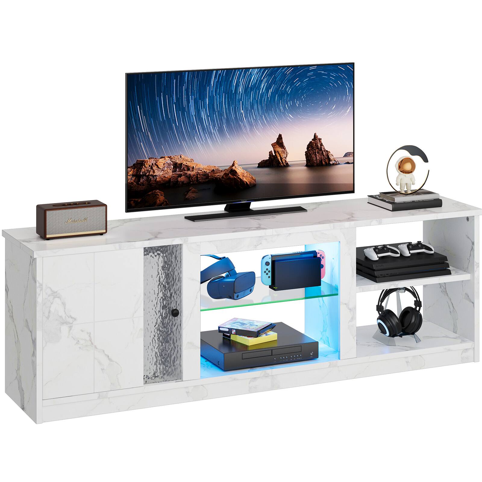 Alt View 2. Pinmoco - Pinmoco - 70" LED Marble TV Stand with Bookshelves & Cabinet - Marble White - Marble White.