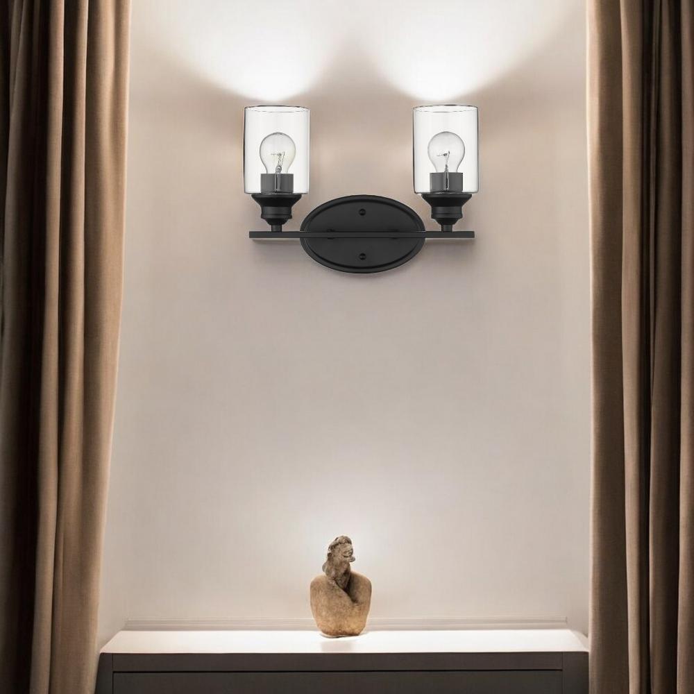 Angle. Hivvago - Hivvago Two Light Matte Black Wall Light with Clear Glass Shade - Black.