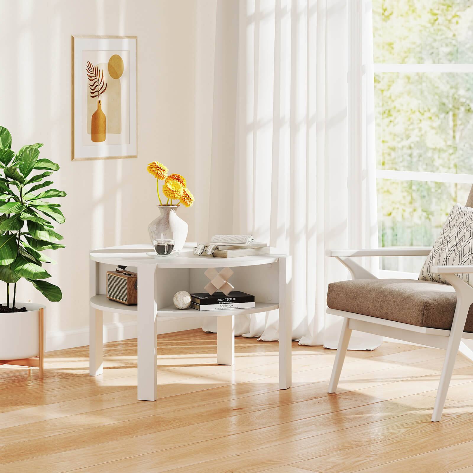 Alt View 1. Costway - Costway Round Coffee Table 29.5" Center Table with Storage Shelves for Living Room - White.