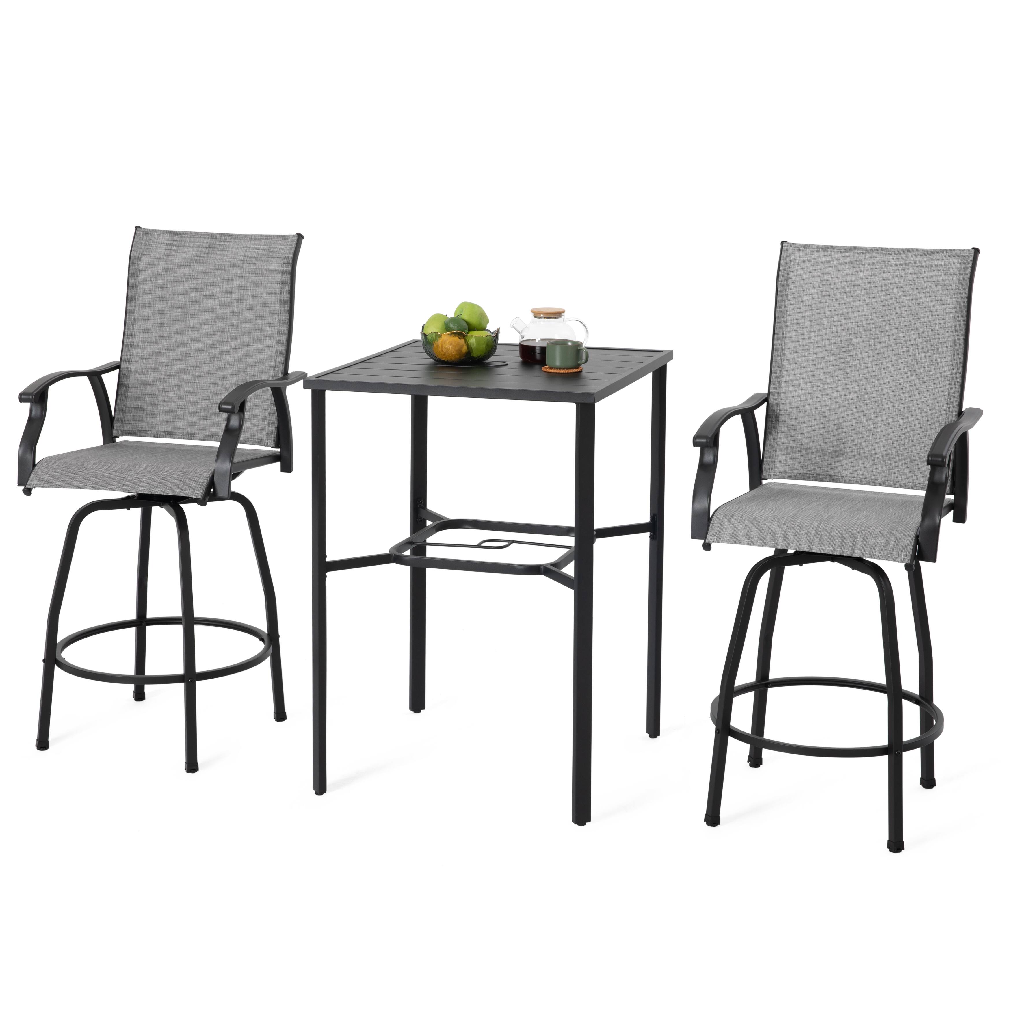 Alt View 6. Nuu Garden - Patio 3-Piece Bar Set with Umbrella Hole, Swivel Textilene Bar Stools - Black and Gray.