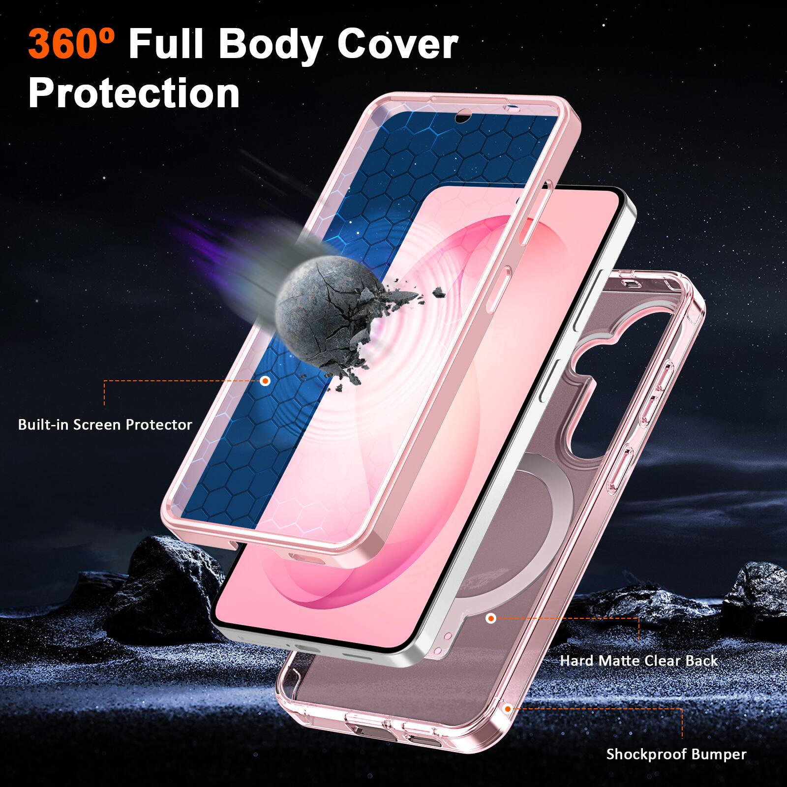 360° Full Body Cover Protection

- Built-in Screen Protector
- Hard Matte Clear Back
- Shockproof Bumper