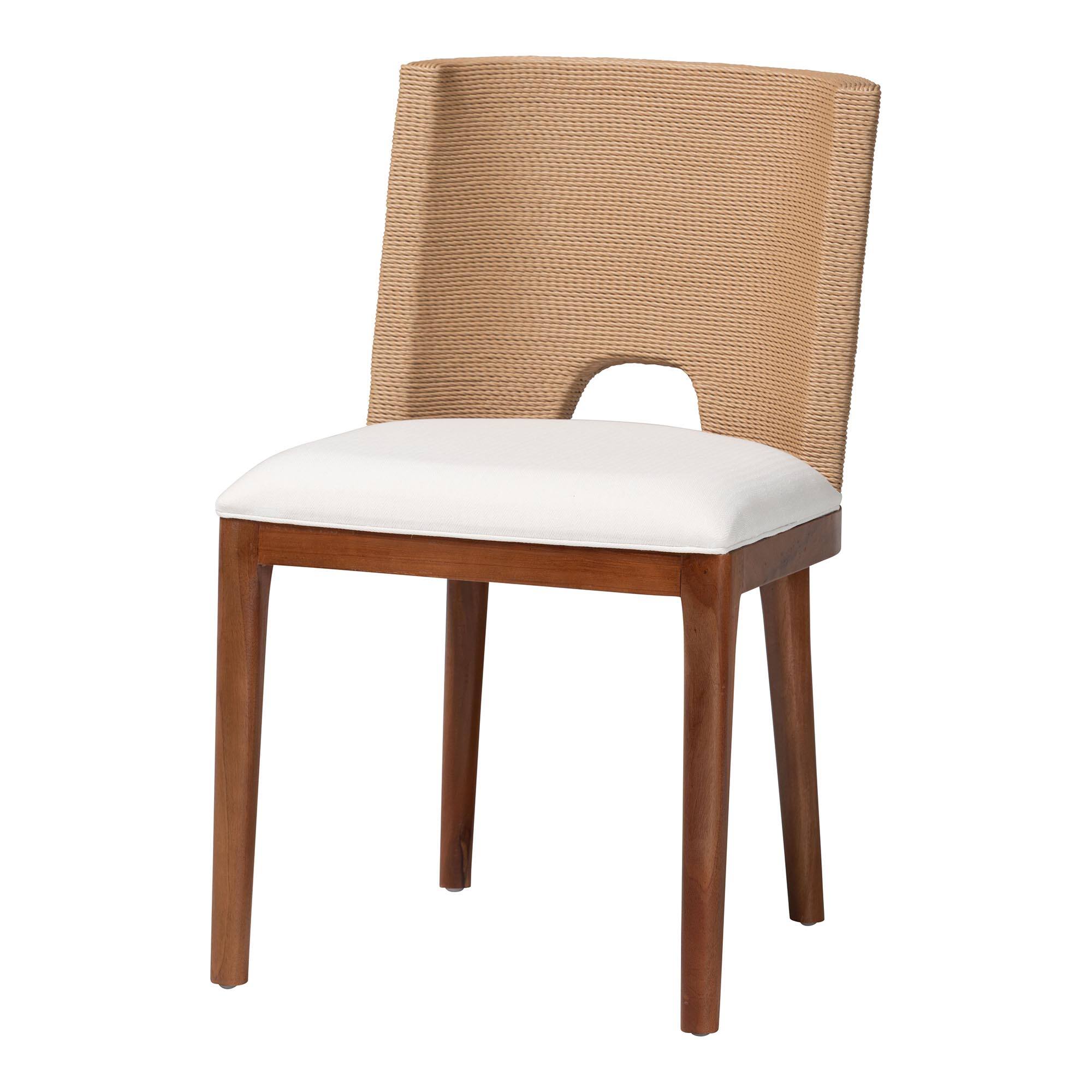Front. bali & pari - Norely Dining Chair with Woven Seagrass Back - Light Brown/White.