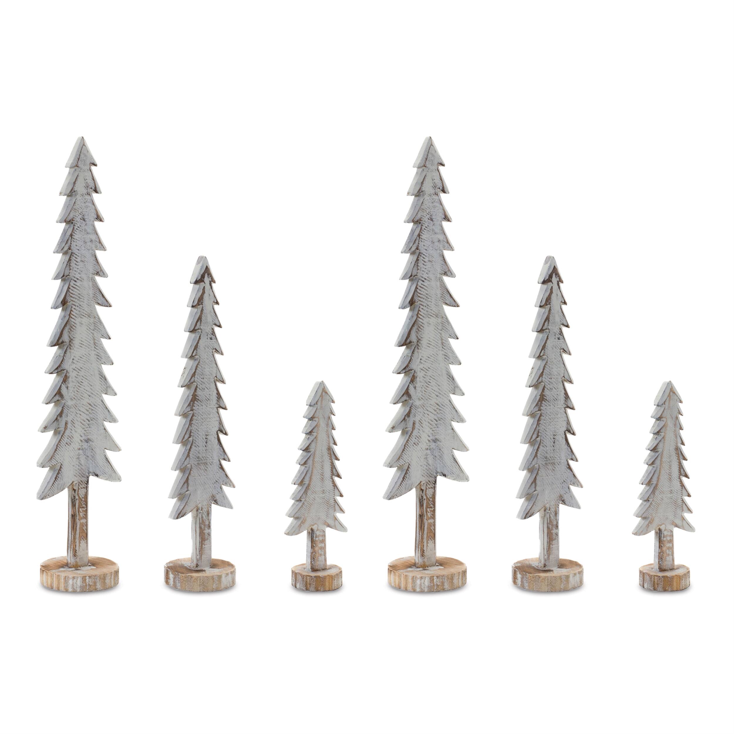 Angle. BreeBe - Wood Tabletop Pine Tree (Set of 6) - White, Brown.