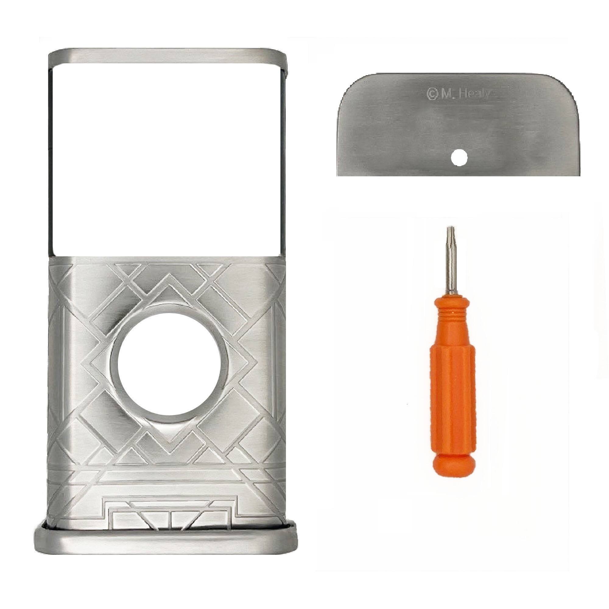 Back. Michael Healy - Art Deco Video Doorbell Cover (Ring 3, 3 Plus, 4, Battery Plus and Battery Pro) - Nickel Silver.