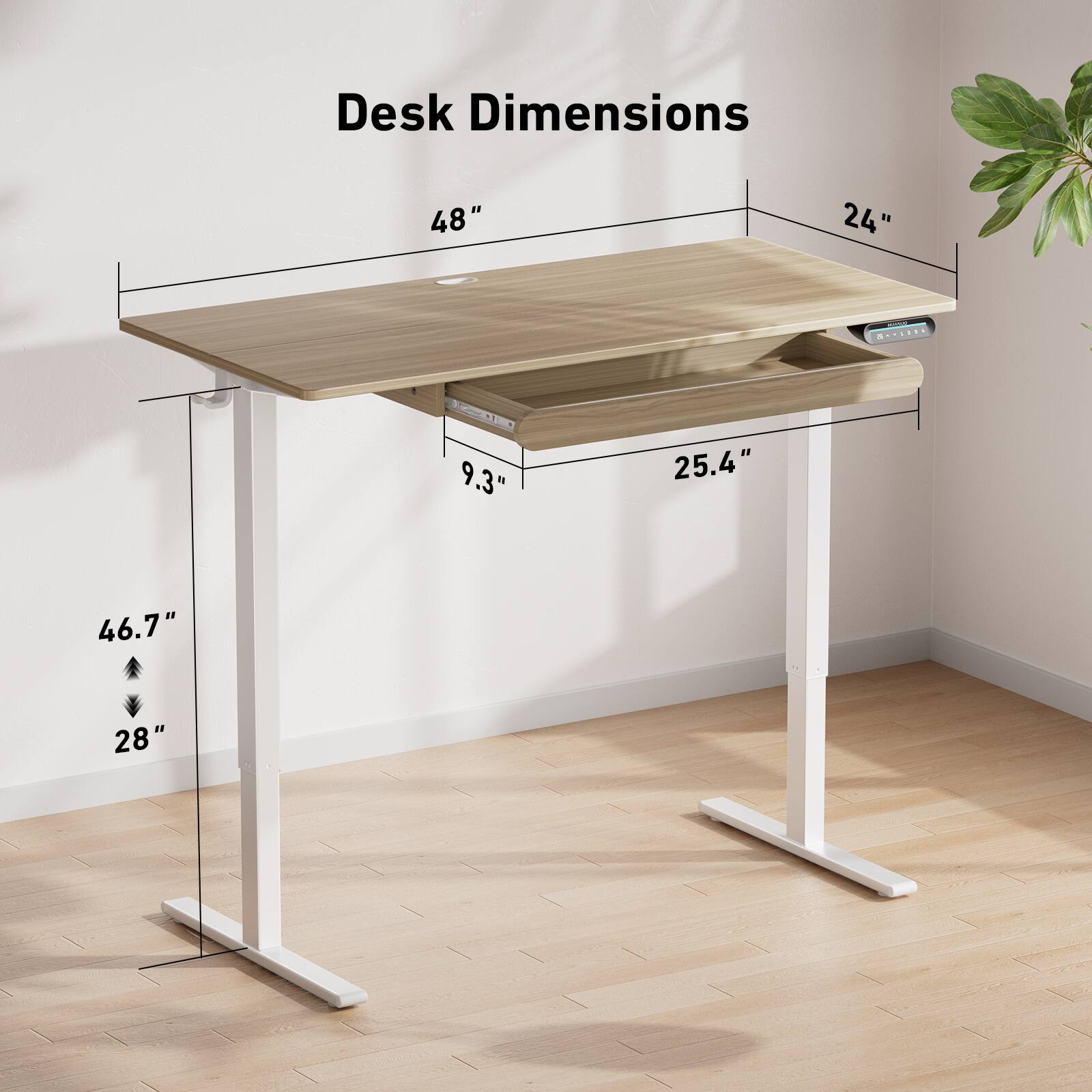 Desk Dimensions: 48" x 24" x 9.3" x 25.4" x 46.7" x 28".