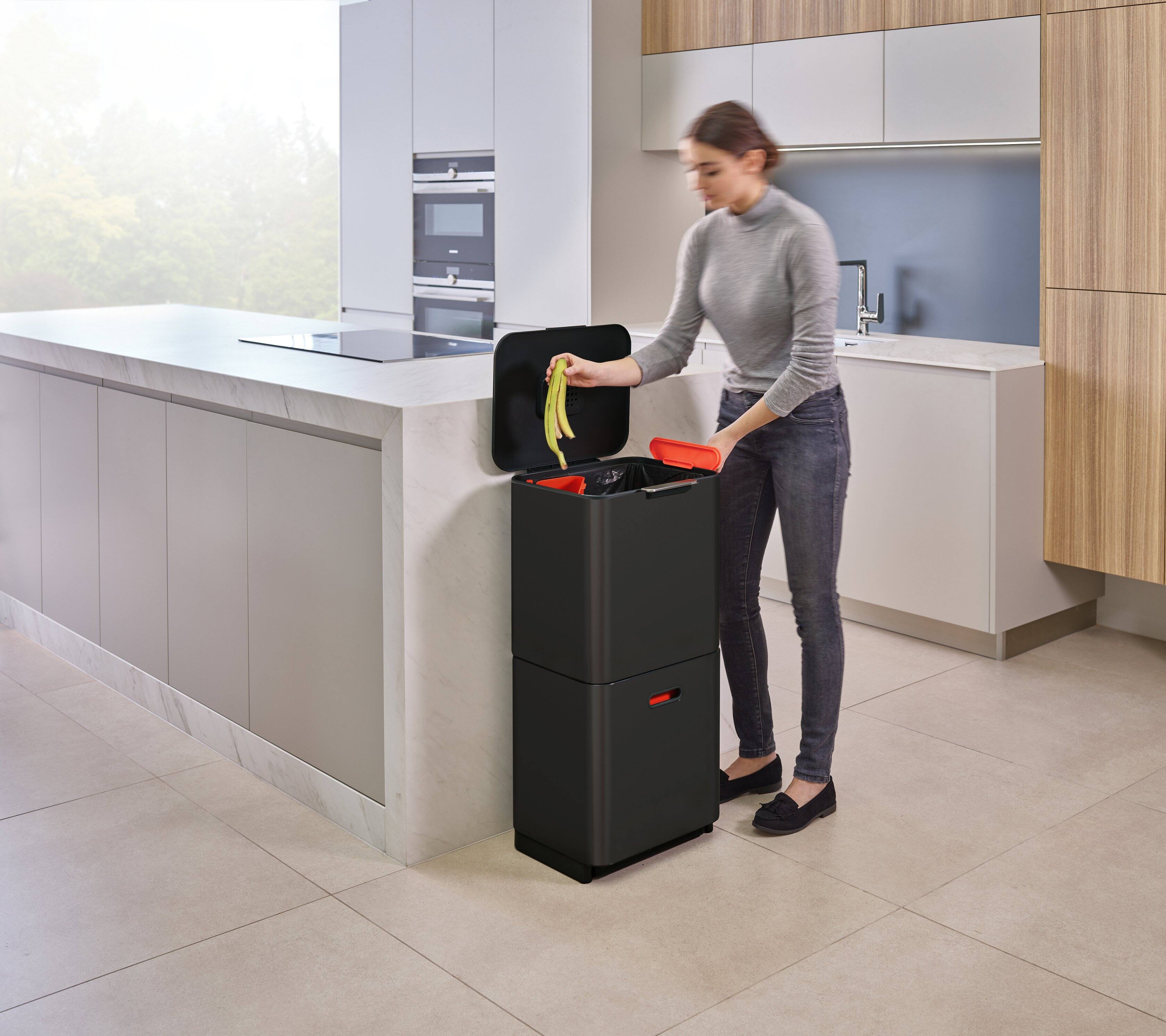 Alt View 3. Joseph Joseph - Totem Max 60-liter Waste & Recycling Dual Kitchen Trash Can - Carbon Black.