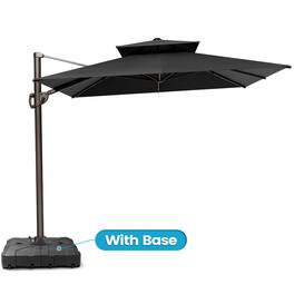 Crestlive Products - 11-ft Aluminum Slide-tilt Cantilever Patio Umbrella with Base - Black