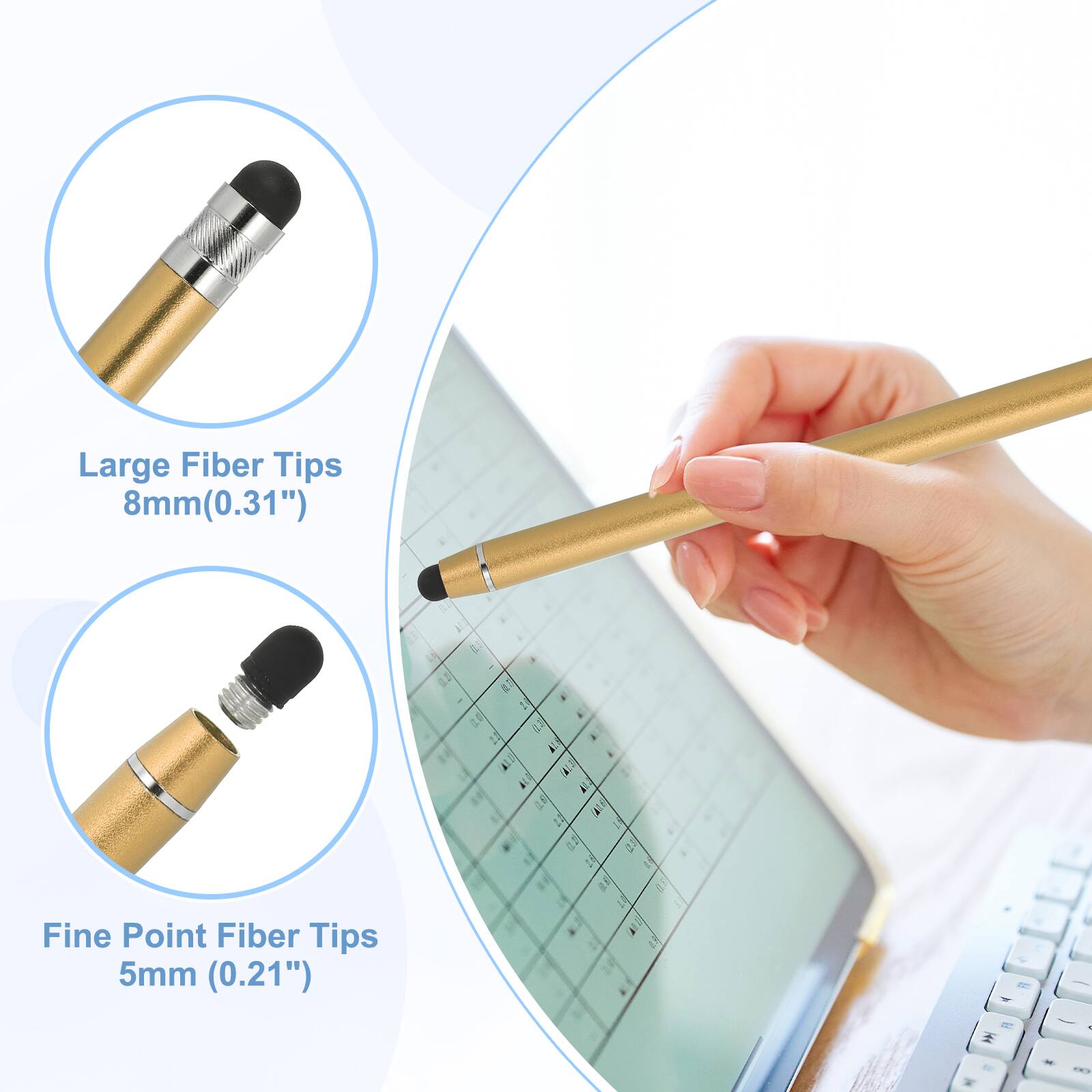 Large Fiber Tips 8mm (0.31")  
Fine Point Fiber Tips 5mm (0.21")