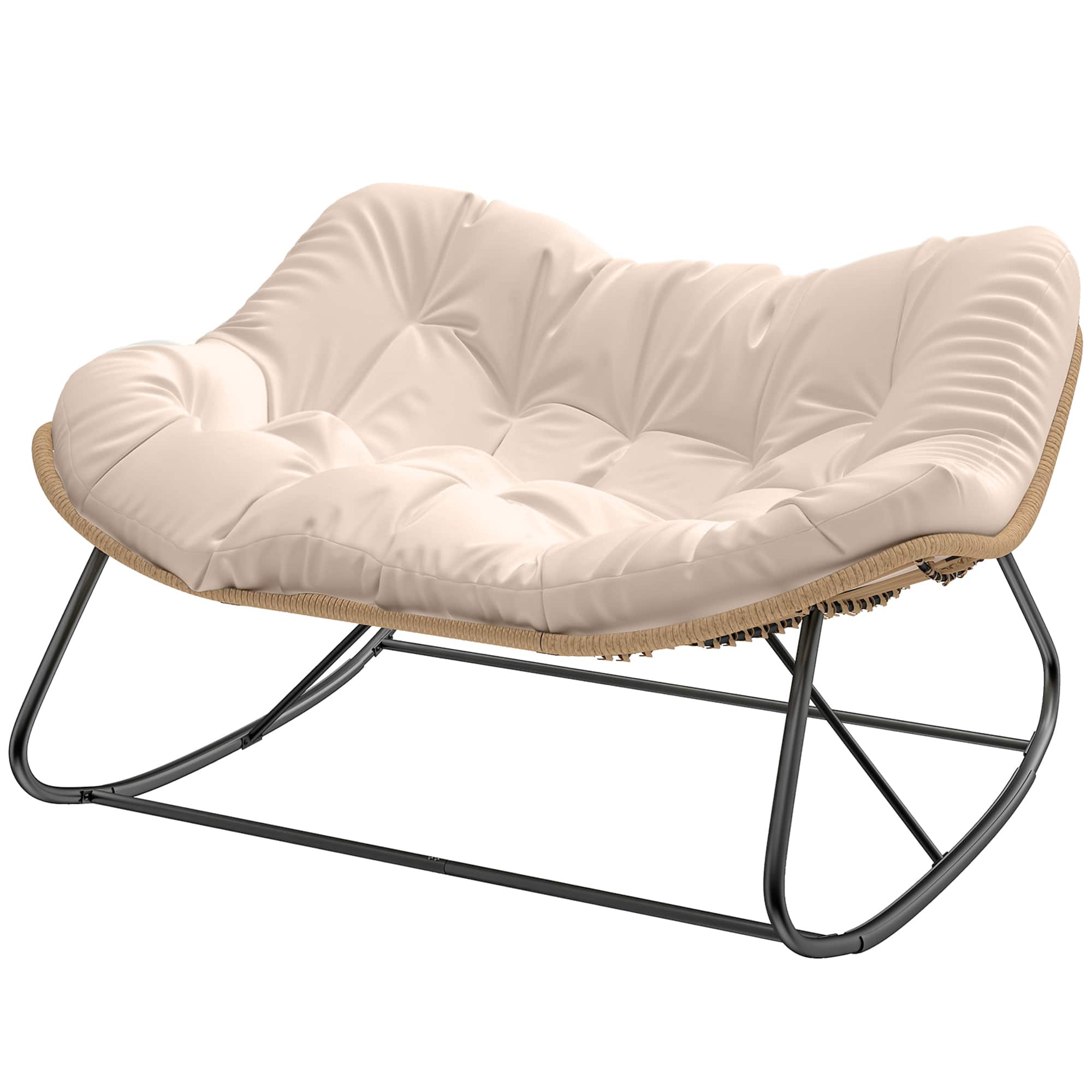 Outsunny - Outdoor Double Papasan Rocking Chair, Oversized Rocking Egg Chair with Cushion for Garden, Patio - Cream White
