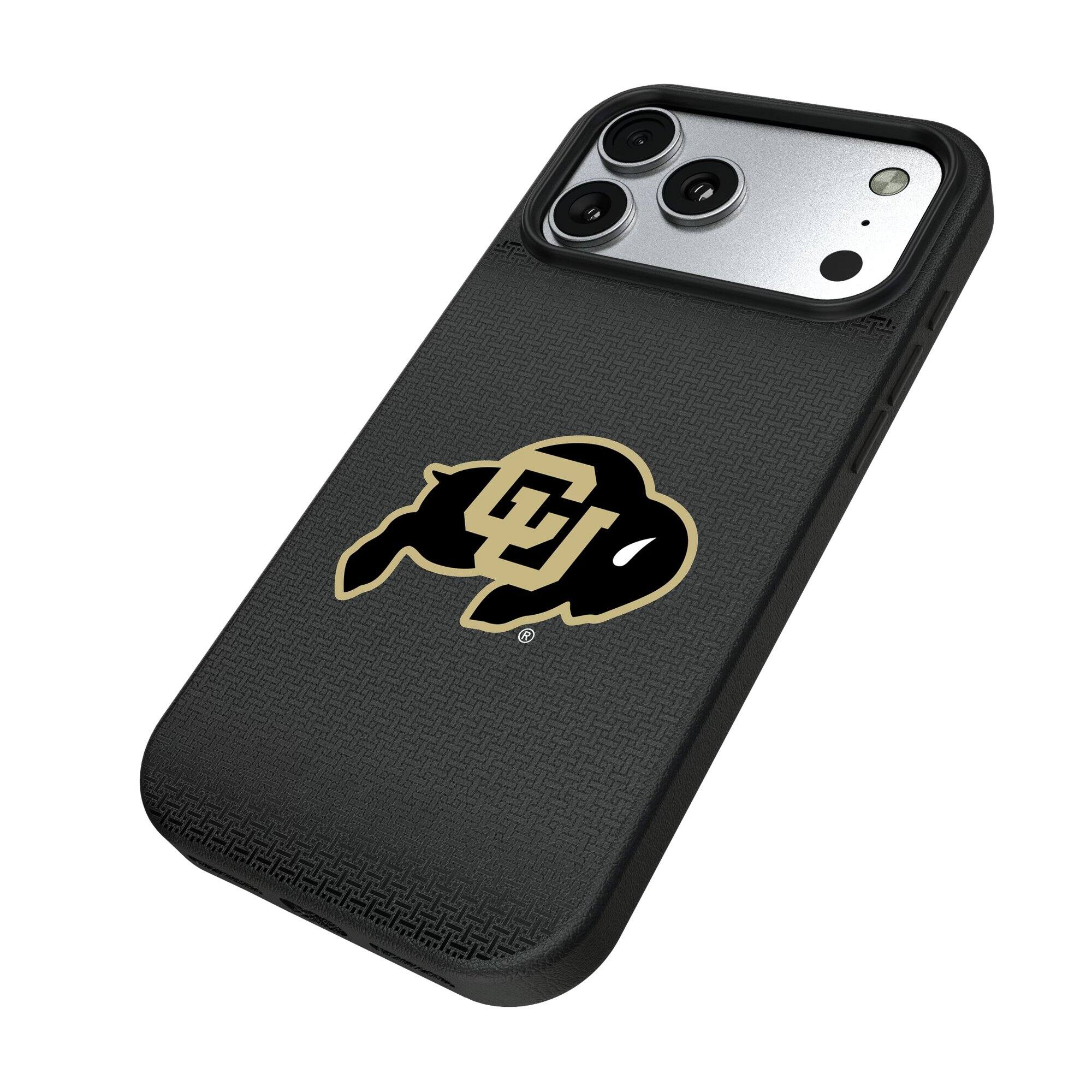 Alt View 1. Keyscaper - Colorado Buffaloes Linen Logo iPhone Magnetic Bump Case - 15 Pro - Black.