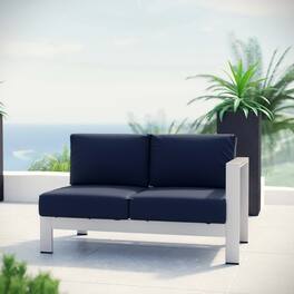 Shore Right-Arm Corner Sectional Outdoor Patio Aluminum Loveseat by Modway - Silver Navy