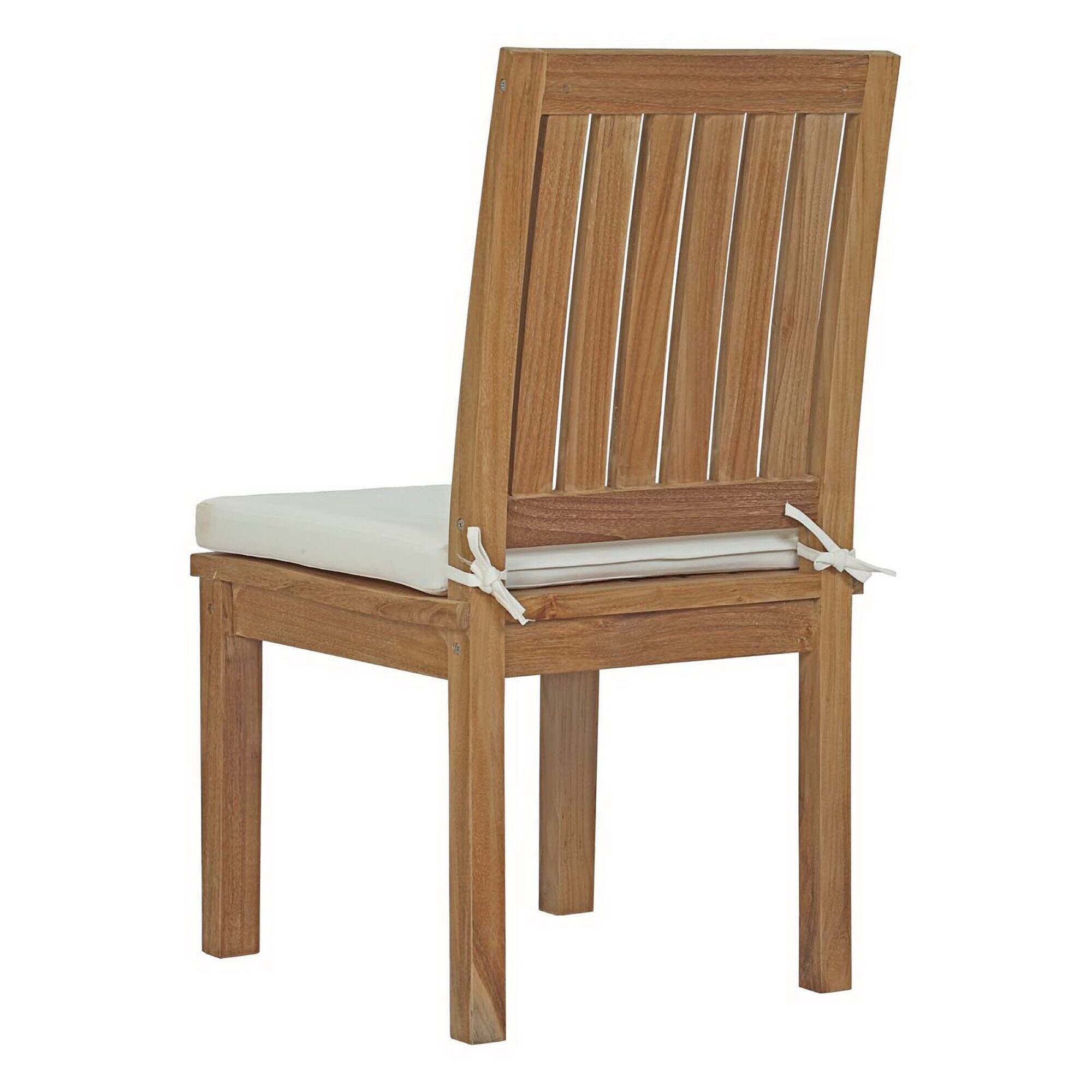 Back. Modway - 11-Piece Outdoor Teak Dining Set - Seats 10, Solid Teak Table with Cushioned Chairs - Natural White.