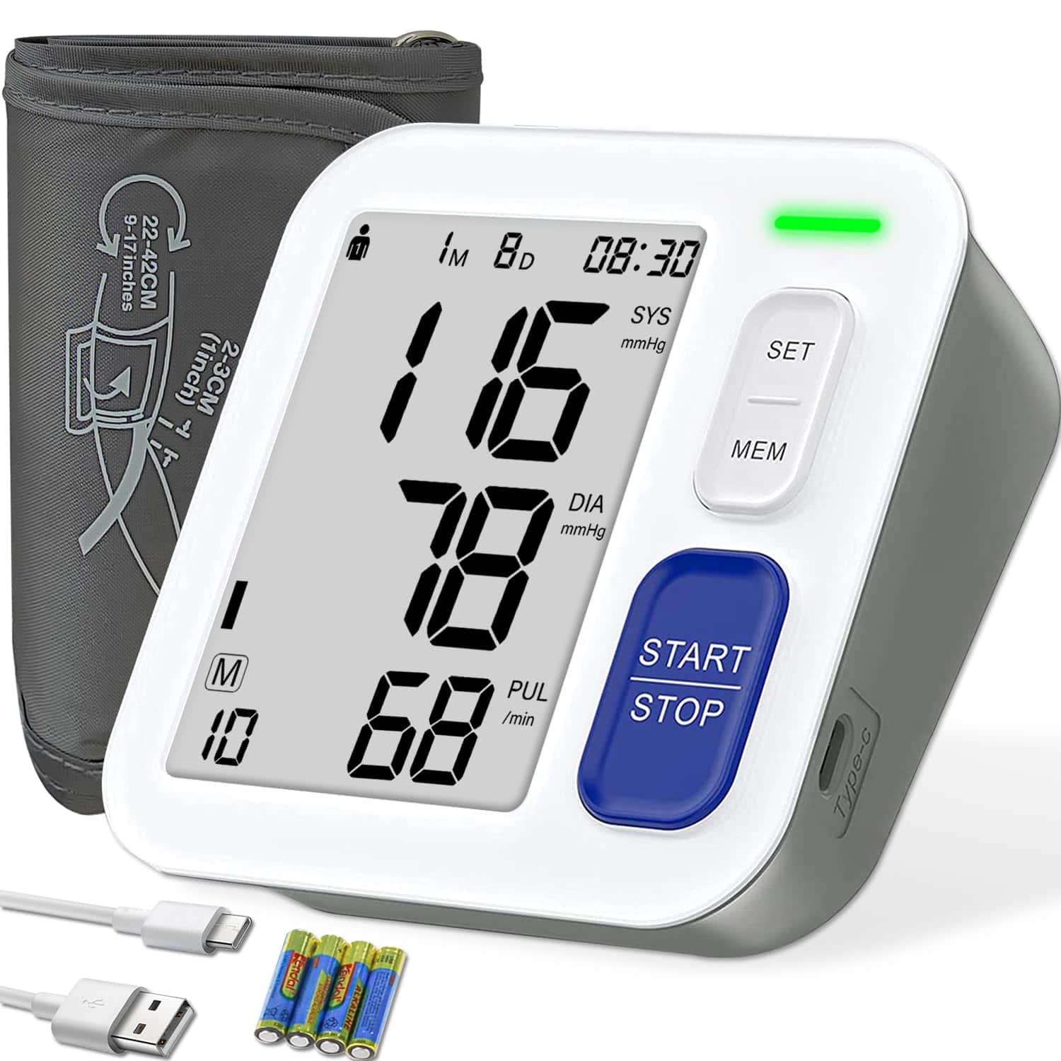 Dazzed Corner - Upper Arm Blood Pressure Monitor for Home Use, 9"-17" Adjustable Cuff - White