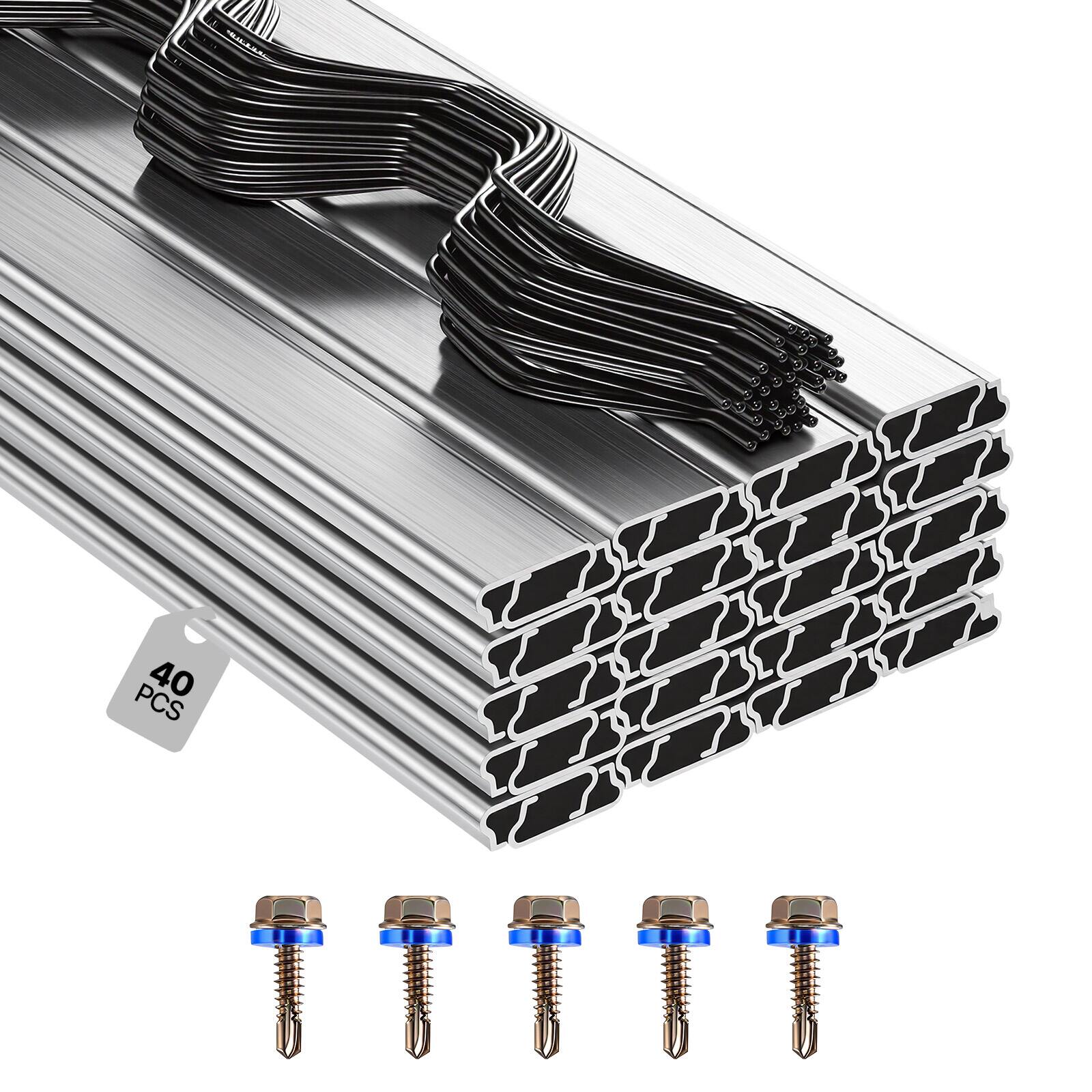 Front. VEVOR - Greenhouse Spring Wire and Lock Channel, 40 Packs 6.56 ft PVC-Coated Wiggle Wire & Aluminum Alloy Channel Bundle Kit - Silver.