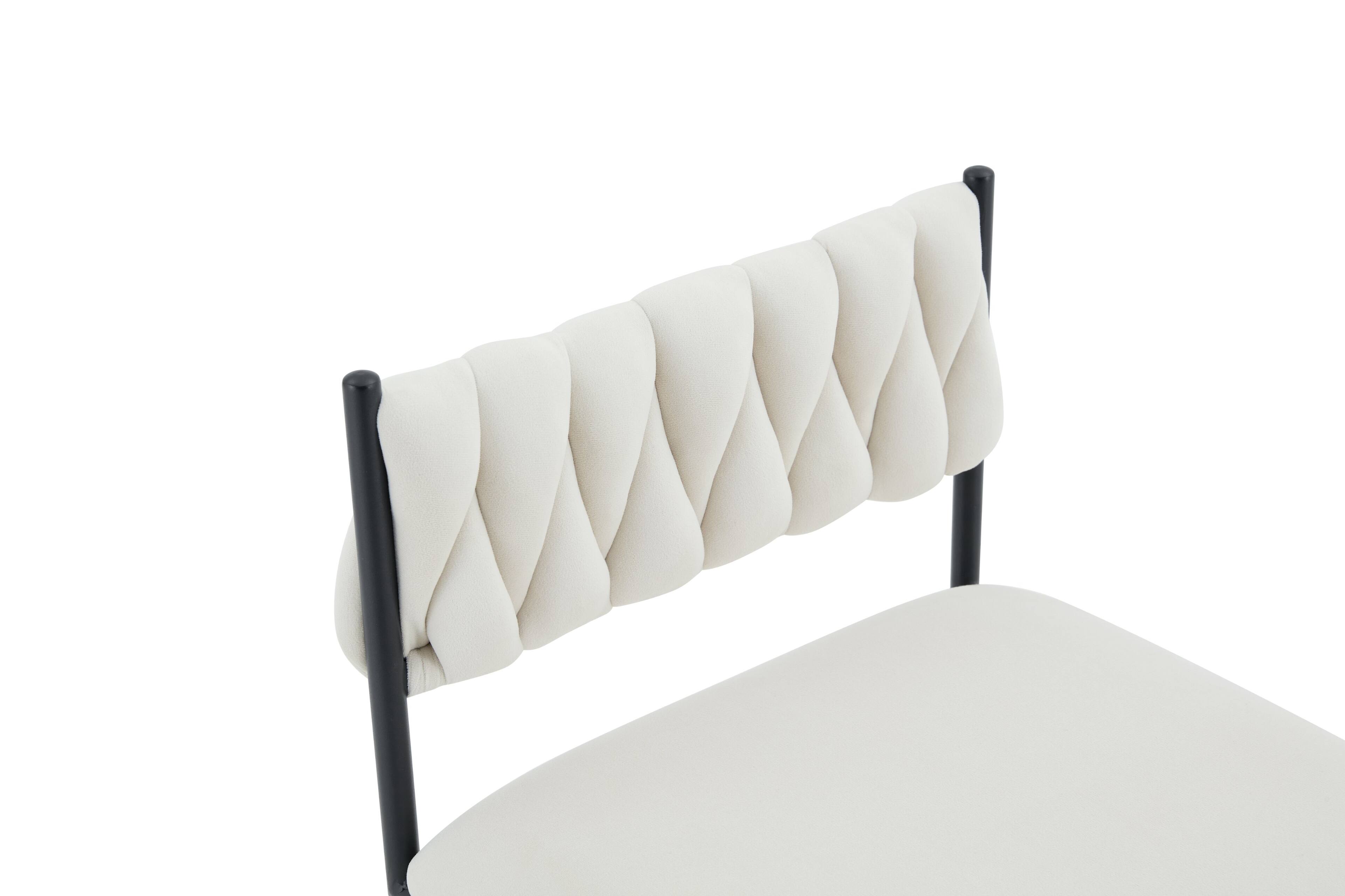 Angle. Loheer - Loheer Upholstered Dining Chair, Cream Fabric Chair with Black Metal Frame and Padded Backrest for Dining Room, 2.5 ft - Beige.