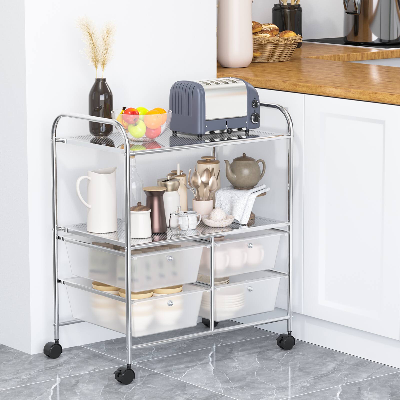 Alt View 3. Costway - 4 Drawer Rolling Storage Cart Scrapbook Paper Office School Organizer - Clear.