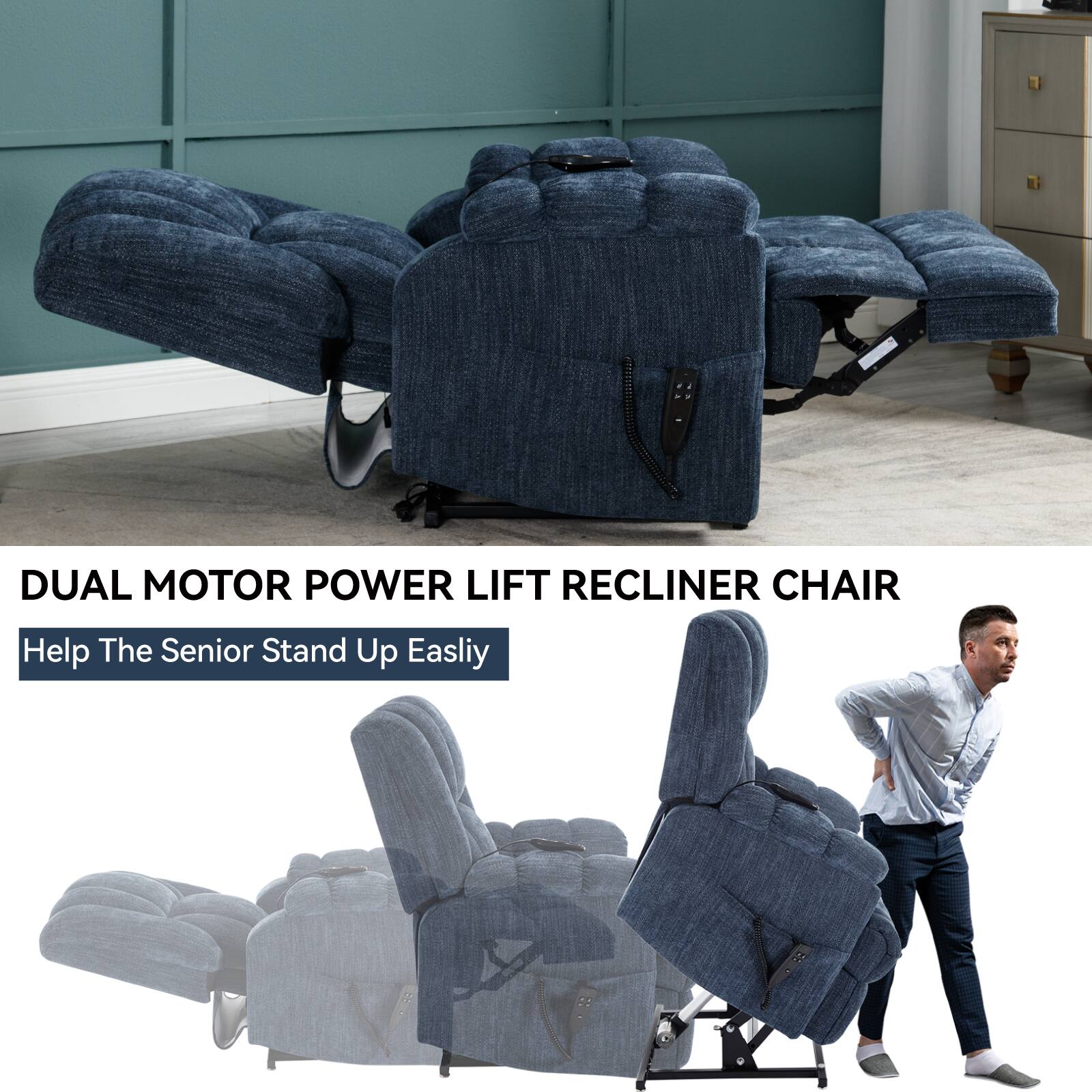 DUAL MOTOR POWER LIFT RECLINER CHAIR  
Help The Senior Stand Up Easily