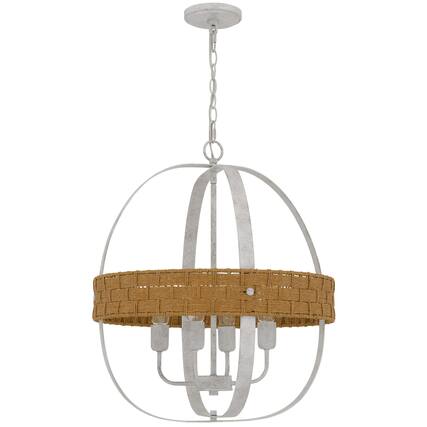 Front. Manhattan Lane - Baty Chandelier, 4 Light Rustic Rattan Round, Metal 21 Inch - Brown, White.