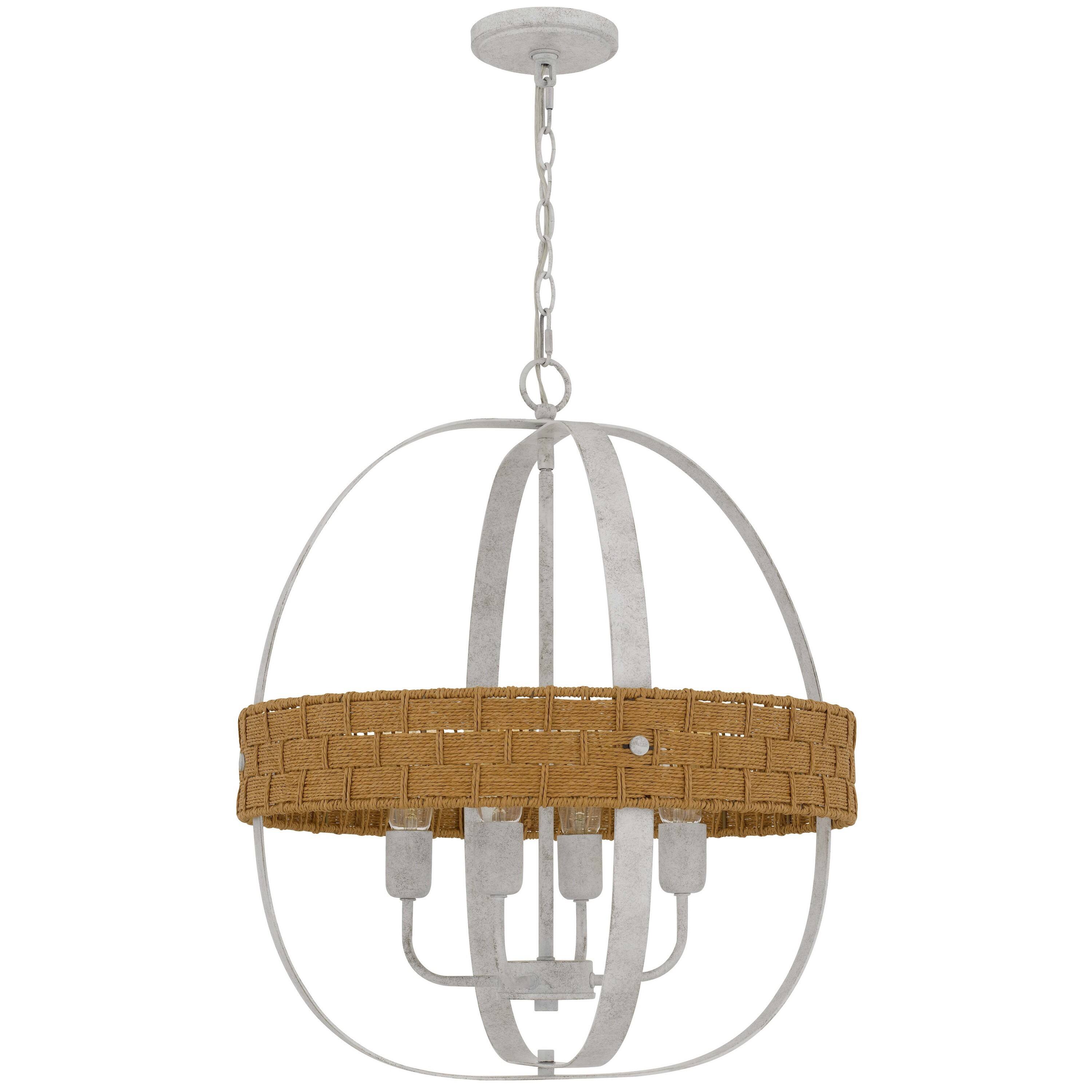 Front. Manhattan Lane - Baty Chandelier, 4 Light Rustic Rattan Round, Metal 21 Inch - Brown, White.