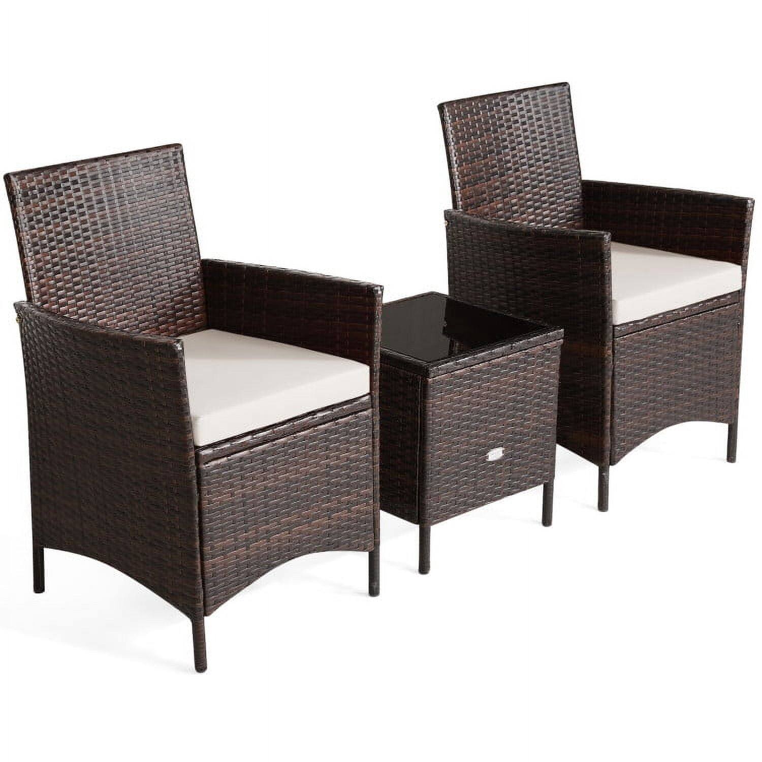 Alt View 4. Kadyn - 3 Pieces Patio Rattan Furniture Set with Cushioned Sofa and Glass Tabletop Deck-White - White.