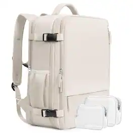 Pacoar Cade - Travel Backpack For Men Women Large Carry On Personal Item Bag Airline Approved 17 Inch Laptop Business Work Gym - Beige-X-Large