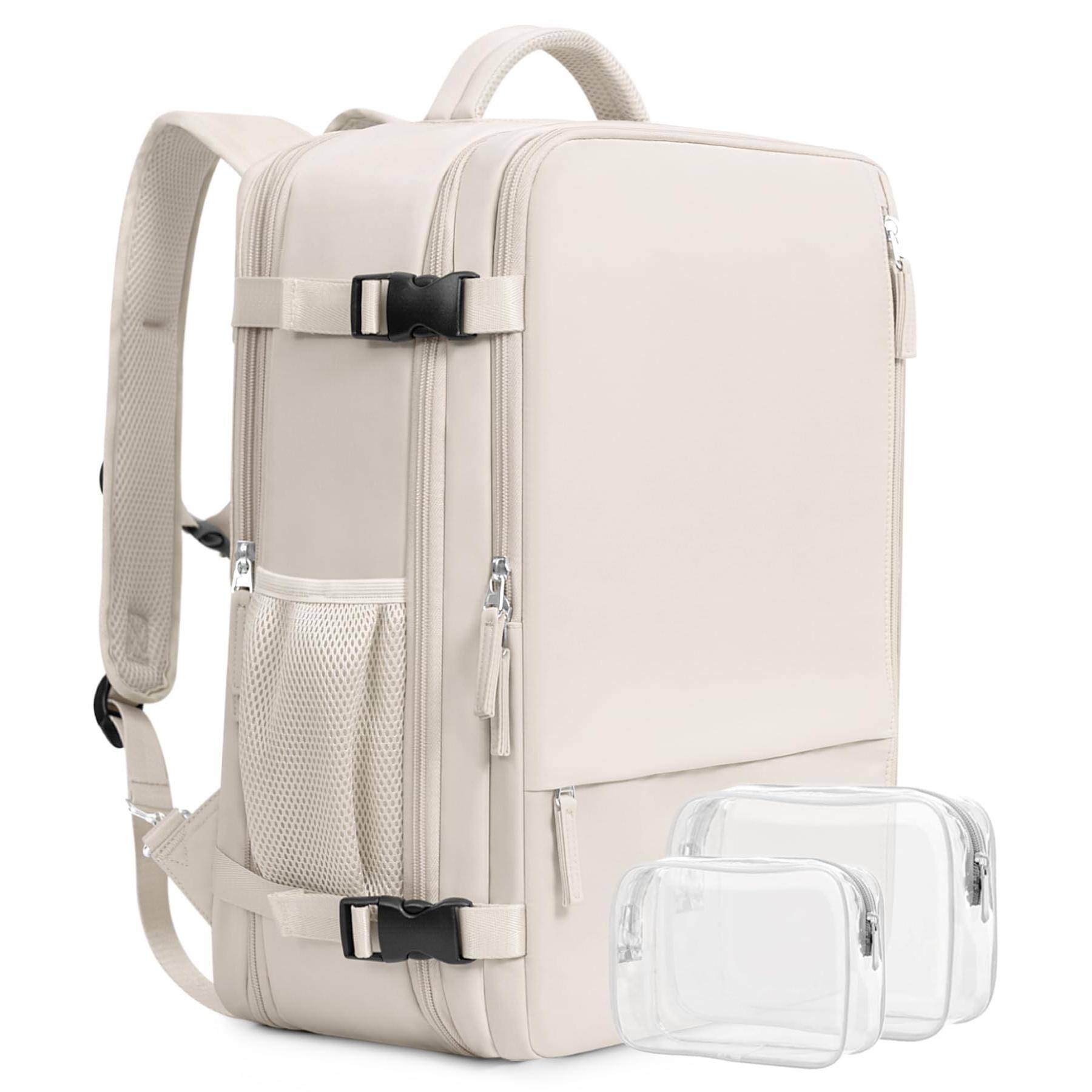 Front. Pacoar Cade - Travel Backpack For Men Women  Large Carry On Personal Item Bag Airline Approved 17 Inch Laptop Business Work Gym - Beige-X-Large.