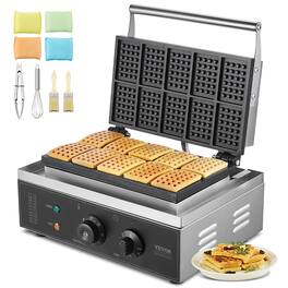 VEVOR - Commercial Waffle Maker, 10PCS Rectangle Waffle Baker Machine, 1550W Non-Stick Stainless Steel Belgian Waffle Iron - Silver;Black