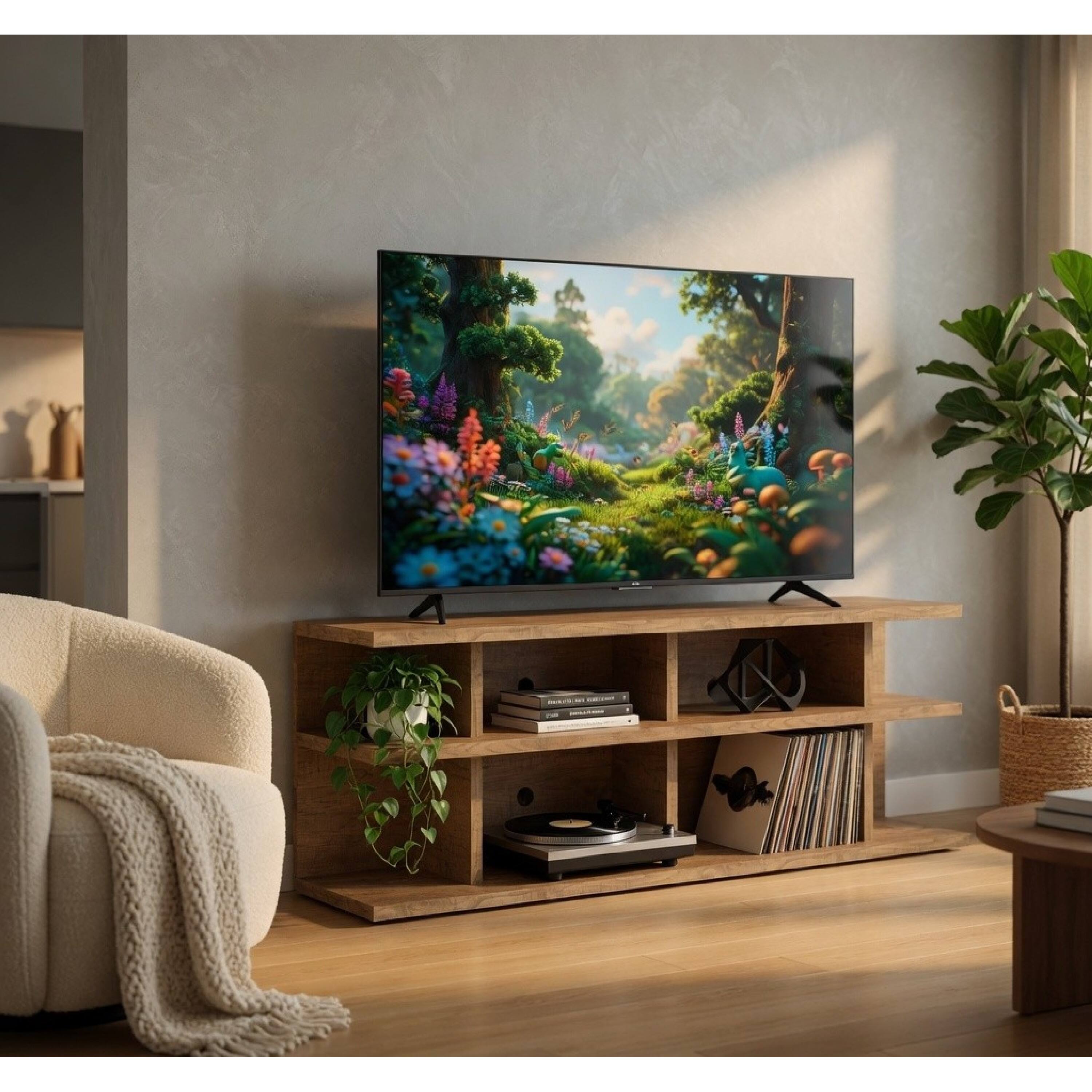 Alt View 7. Manhattan Lane - Carie TV Stand Media Console, 2-Tier Open Shelves, Mango Finish Wood - Mango Brown.