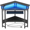 Front. JETRANSPORT - Corner Desk 44.5" W X 34.5" H Small Computer With Power Outlets Gaming Desks Led Lights Triangle Table Tray & - Black.