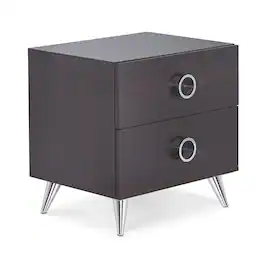Manhattan Lane - Rectangular Wood & Metal Nightstand - Brown & Chrome