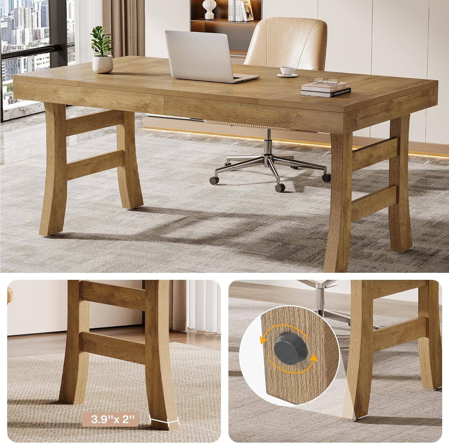 Alt View 3. Tribesigns - Office Executive Desk with Engineered Wood Construction, Rectangular Top, for Computer Work and Writing in Home Offices - Light Brown.