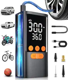 JETRANSPORT - Tire Inflator Portable Air Compressor - Cordless Pump For Car Tires 150psi &10000 Mah With Gauge Ball Mini - Default
