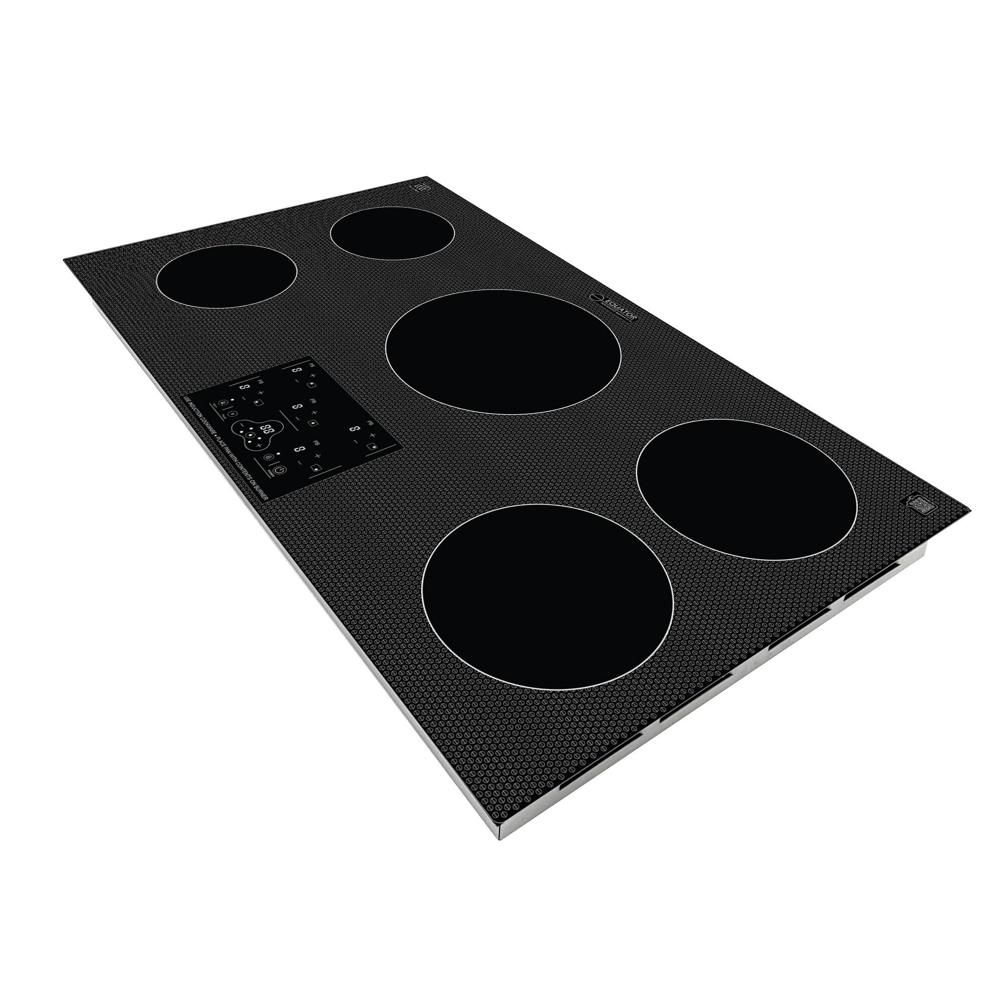 Angle. Equator - Equator 36" Built-In/Freestanding | 5 Burner Induction Electric Cooktop POWER BOOST | Auto Power Sharing 220V - Black.