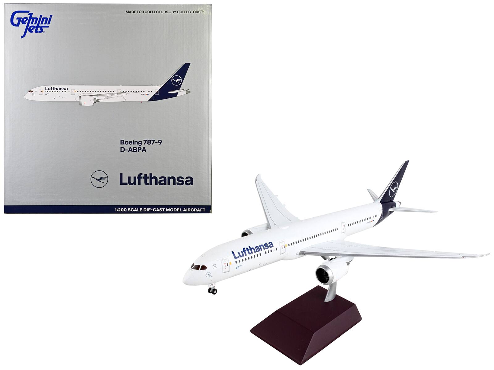 GeminiJets - Boeing 787-9 Commercial Aircraft Lufthansa Tail Gemini 200 Series 1/200 Diecast Model Airplane - White with Blue