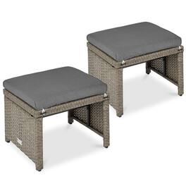 Best Choice Products - Set of 2 Multipurpose Patio Wicker Ottomans w/ Removable Cushions - Cement Gray/Taupe