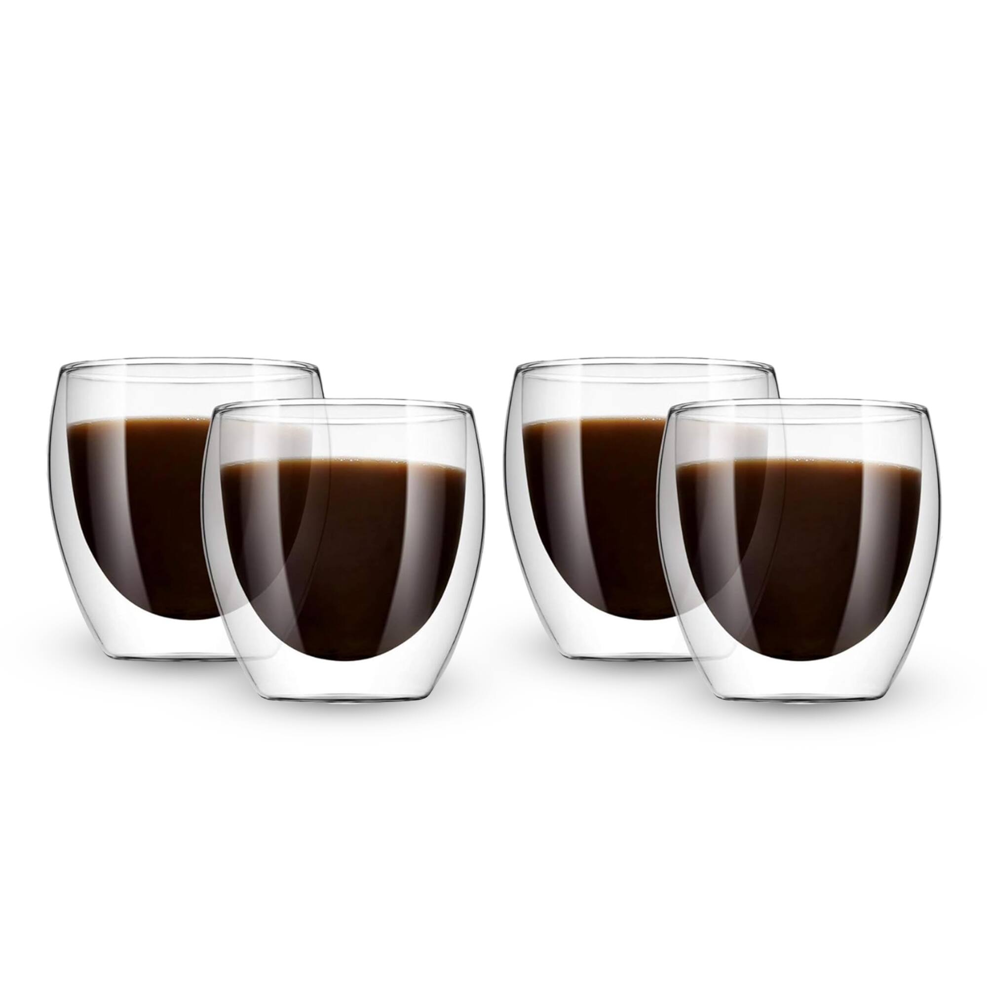 Angle. Bacimi - Double Wall Insulated Coffee Mugs Set of 4 / 5oz Clear Borosilicate Cups Cups for Espresso, Cappuccino, Latte, Tea - Clear.