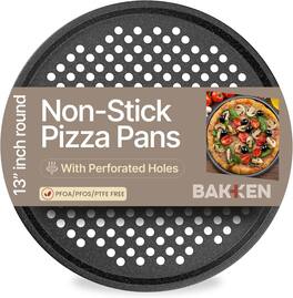 Bakken- Swiss - Bakken Pizza Pan – Perforated Carbon Steel, Non-Stick Marble Coating, Silicone Handle, 1 Tray, Easy Cleanup - Gray