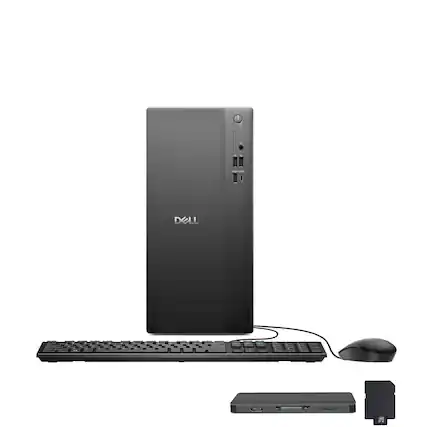 Front. Dell - Dell Tower Desktop,Intel Core Ultra 7 265,64GB DDR5,5TB SSD+1TB Dock Set,WiFi 6,Keyboard & Mouse,Win 11 Pro,Black - Black.