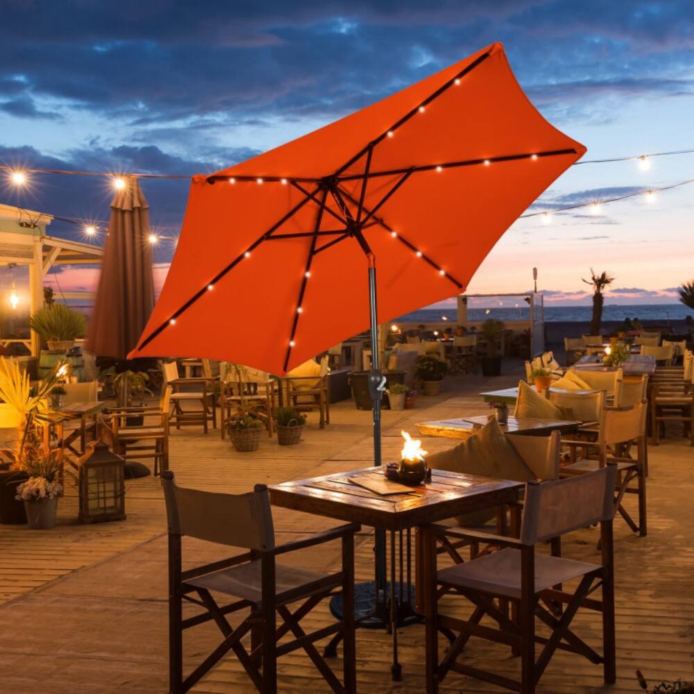 Mondawe - 9 Feet Solar LED Lighted Patio Market Umbrella with Tilt Adjustment without Base - Orange