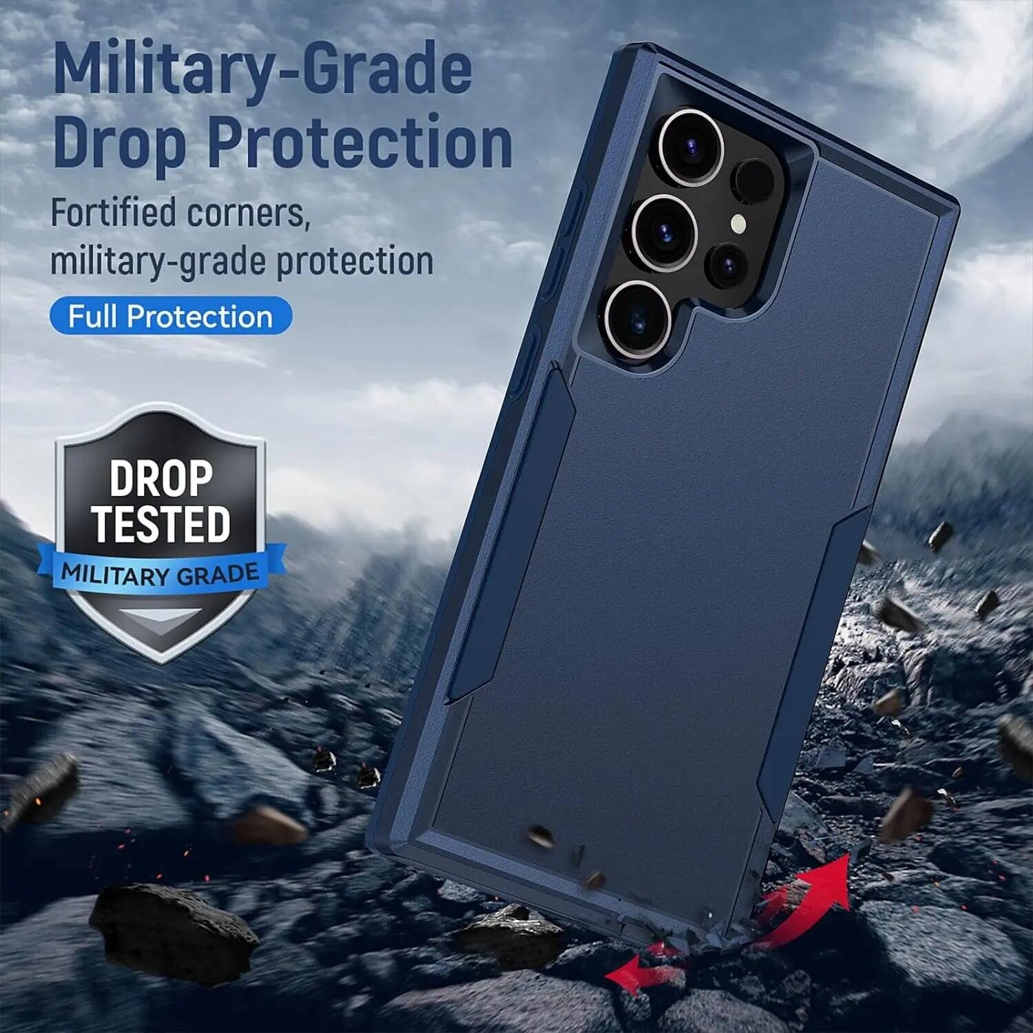 Military-Grade Drop Protection  
Fortified corners, military-grade protection  
Full Protection  

DROP TESTED  
MILITARY GRADE