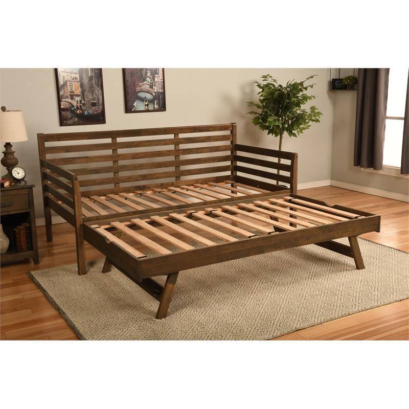 Left. Hivvago - Hivvago Solid Wood Daybed Frame with Twin Pop-Up Trundle Bed - Walnut.